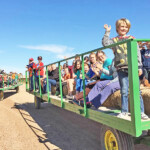 children on hay wagon